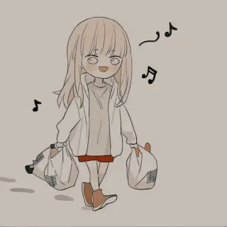 🌟 Anime Mädchen, Chibi, Shopping, Cartoon, Süß, Blonde Haare, Noten whatsapp sticker