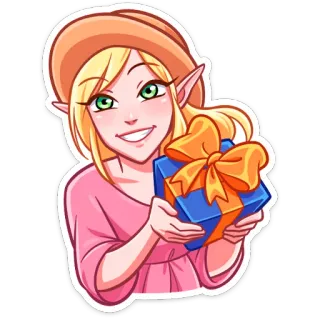 ⏺ elfo, chica, regalo, presente, rubia, sombrero, dibujos animados telegram sticker