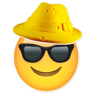 😎 Emoji, Chapeau, Lunettes de soleil, Jaune, Sourire telegram sticker