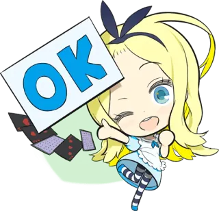 👌 Alice Alice in Wonderland OK 爱丽丝梦游仙境, 卡牌游戏, 女孩, Q版, 金发 whatsapp sticker