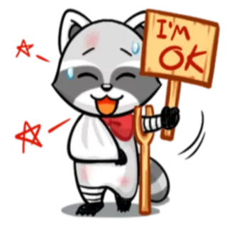 🙂 I'M OK енот, милый, знак, мультфильм, животное, ок telegram sticker