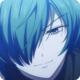 🥲 Anime, Garçon, Cheveux bleus, Mâle, Personnage telegram sticker