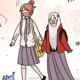 🧨 Dessin animé, Écolières, Amitié, Hijab, Uniforme scolaire, Anime whatsapp sticker