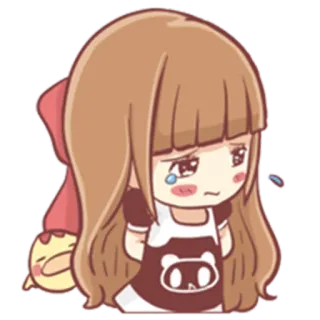 😢 슬픈, 울음, 만화, 귀여운, 여자, 귀여운 telegram sticker