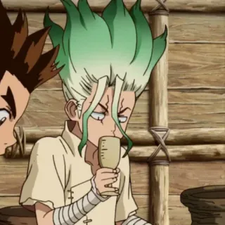 🔬 Senku Ishigami Dr. Stone аниме, наука, ученый, выпивка, каменный век whatsapp sticker