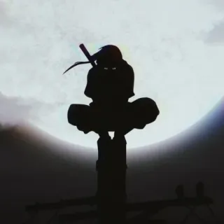 🖤 Itachi Naruto Anime, Ninja, Sylwetka, Miecz, Księżyc telegram sticker