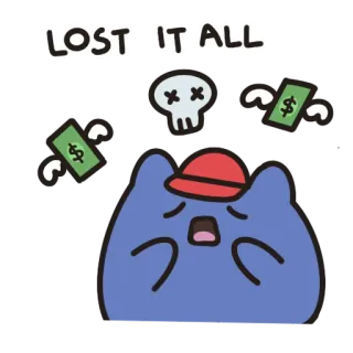 💸 LOST IT ALL pérdida, dinero, fracaso, triste, desesperación, calavera, dibujos animados, finanzas telegram sticker
