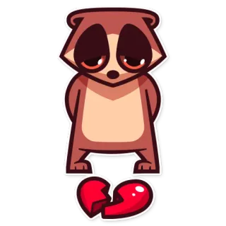 💔 traurig, tier, waschbär, gebrochenes herz, liebe, emotional, cartoon telegram sticker