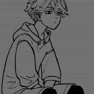 🧸 Anime, Cartone animato, Ragazzo, Felpa con cappuccio, Seduto, Monocromatico telegram sticker