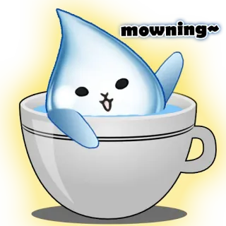 ☀ mowning~ lucu, kawaii, air, tetes, pagi, cangkir, kartun telegram sticker
