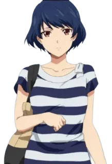 🙃 anime, meisje, personage, portret, blauw haar, gestreept shirt telegram sticker