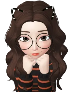 🙁 desenho animado, menina, óculos, cabelo castanho, camiseta listrada telegram sticker