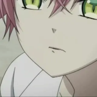 🍷 anime, character, face, pink hair, green eyes telegram sticker