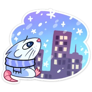 🌃 tikus, musim dingin, salju, kota, syal, stiker, kartun whatsapp sticker