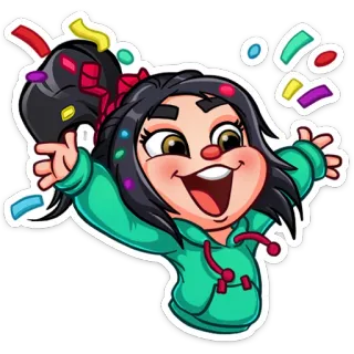 🥳 Vanellope Wreck-It Ralph Dessin animé, Fille, Confettis, Joyeux, Les Mondes de Ralph telegram sticker