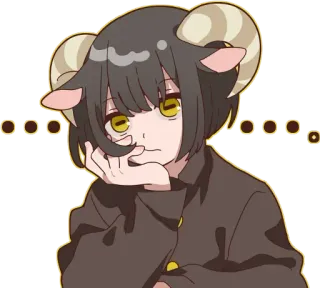 😶 ...... Chica anime, Cuernos de oveja, Triste, Aburrido, Anime, Pegatina whatsapp sticker