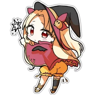 😮 sorcière, magie, mignon, chibi, dessin animé, halloween, baguette telegram sticker
