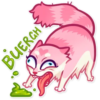 🤢 BUERGH gato, vómito, enfermo, animal, dibujos animados, pegatina, rosa, gracioso telegram sticker