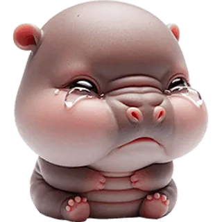 😭 ippopotamo, piangere, animale, triste, carino, 3D, giocattolo, piangendo whatsapp sticker
