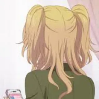 🙄 anime, girl, blonde, pigtails, back view whatsapp sticker