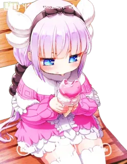 🤤 Kanna Miss Kobayashi's Dragon Maid Anime, Sorvete, Kawaii, Dragão, Fofo, Mangá whatsapp sticker