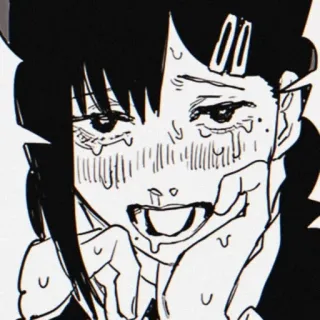 🌟 Kobeni Higashiyama Chainsaw Man 애니메이션, 만화, 눈물, 초조함, 땀, 흑백 whatsapp sticker