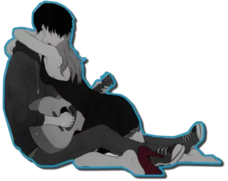 ❤ casal, guitarra, amor, romântico, música, abraço telegram sticker