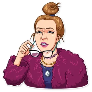 😑 femme, lunettes, expression, dessin animé, portrait, autocollant telegram sticker