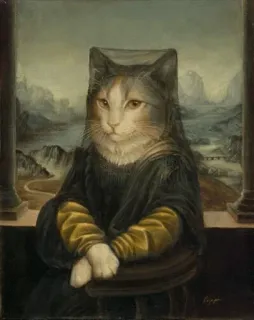 🤨 Mona Lisa gato, Mona Lisa, arte, pintura, renacimiento, parodia whatsapp sticker