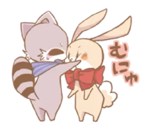 🤣 むにゅ Kreskówka, Królik, Szop pracz, Słodkie, Kawaii, Przyjaźń whatsapp sticker