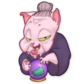 🔮 แมว, หมอดู, เงิน, แม่มด, ลูกแก้วคริสตัล, การ์ตูน, แฟนตาซี telegram sticker