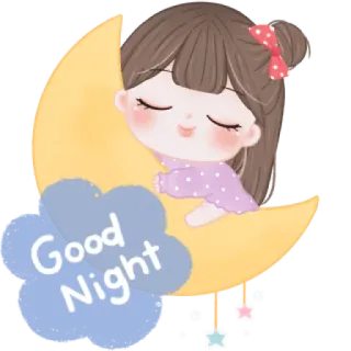 🍓 Good Night 晚安, 月亮, 睡眠, 可爱, 卡通, 女孩, 梦 telegram sticker