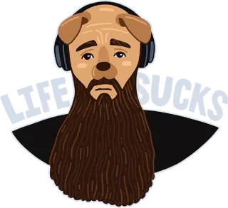 🐶 hond, man, baard, koptelefoon, sticker, grappig, cartoon, personage telegram sticker