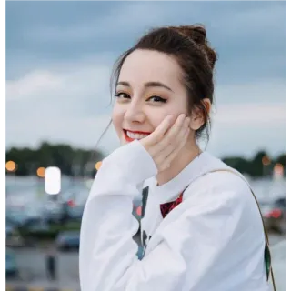 😳 portrait, woman, smiling, happy, outdoors, person, casual telegram sticker
