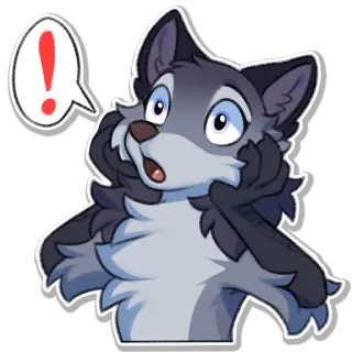 ❗️ wolf, furry, exclamation, cartoon, shocked, cute telegram sticker