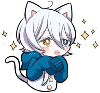 ✨ kot, anime, kawaii, słodki, iskierka, chibi, heterochromia telegram sticker