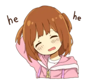 😅 he he Anime, Mädchen, süß, fröhlich, braune Haare telegram sticker