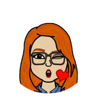 😘 bitmoji, woman, cartoon, glasses, heart, red hair telegram sticker