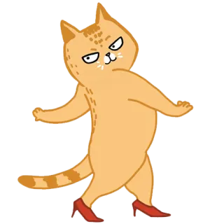 👠 gatto, scarpe, tacchi rossi, camminare, arancione, divertente, animale, moda, posa telegram sticker