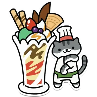 🙄 кот, десерт, парфе, шеф-повар, еда, милый, животное, сладкий whatsapp sticker