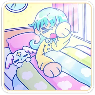 🥱 Dibujos animados, Dormilón, Mañana, Lindo, Kawaii, Cama telegram sticker