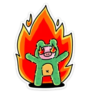 🔥 卡通, 猪, 火, 可爱, 贴纸, 绿色 telegram sticker