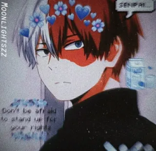 🖤 Shoto Todoroki My Hero Academia SENPAI... Don't be afraid to stand up for your rights. Anime, Todoroki, Senpai, Droits, Fleurs, Bleu telegram sticker