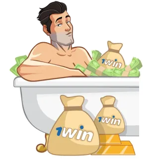 🙂 1WIN деньги, богатство, казино, люкс, ванна, достаток, выигрыш whatsapp sticker