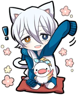 👋 Anime, Kot, Kawaii, Słodkie, Kreskówka, Zwierzę, Chibi telegram sticker