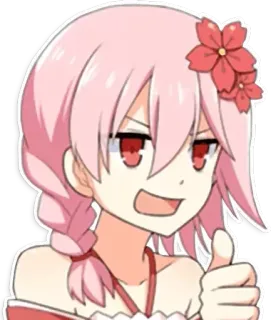 👍 Anime, Ragazza, Capelli rosa, Fiore, Felice, Carino telegram sticker