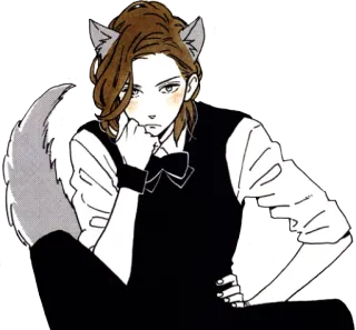 😕 anime, catboy, animal ears, wolf, bow tie, sitting whatsapp sticker