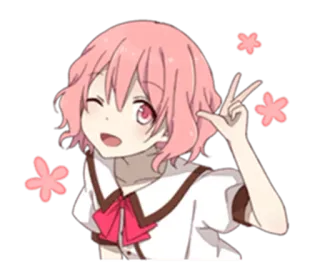 👨 Anime, Cartone animato, Ragazza, Capelli rosa, Carina, Fiore telegram sticker