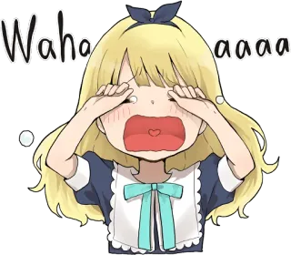 😭 Wahaaaaaa anime, dziewczyna, płacząca, słodka, kawaii, smutna, blondynka whatsapp sticker