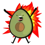 ☺️ avocado, fruit, cartoon, explosion, flames, angry, food telegram sticker